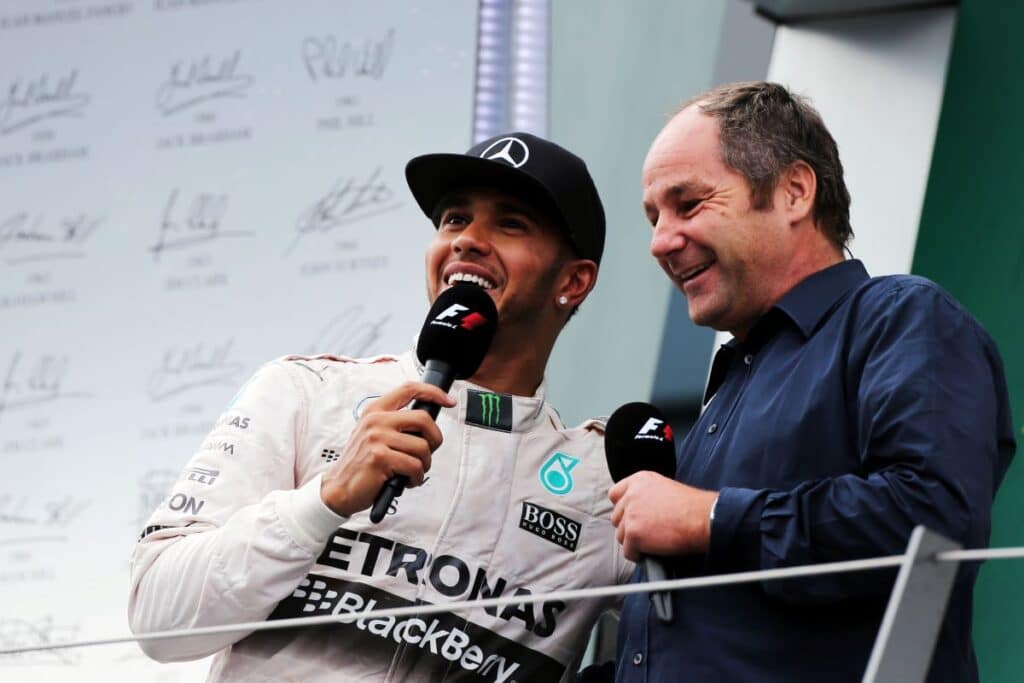 Gerhard Berger and Lewis Hamilton