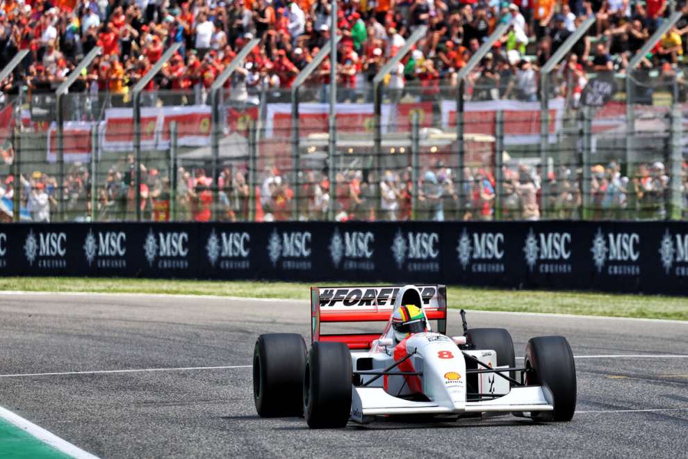 Sebastian Vettel driving Ayrton Senna's McLaren MP4/8