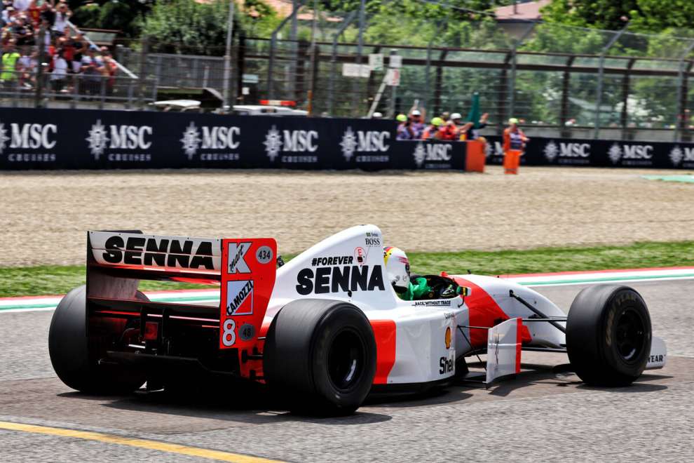 Sebastian Vettel driving Ayrton Senna's McLaren MP4/8