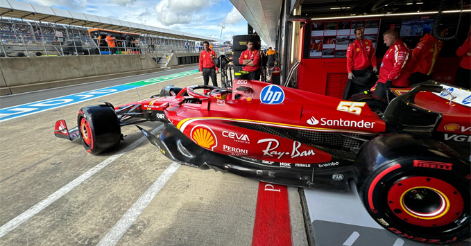 Carlos Sainz Ferrari SF-24 garage side view sidepods pitlane