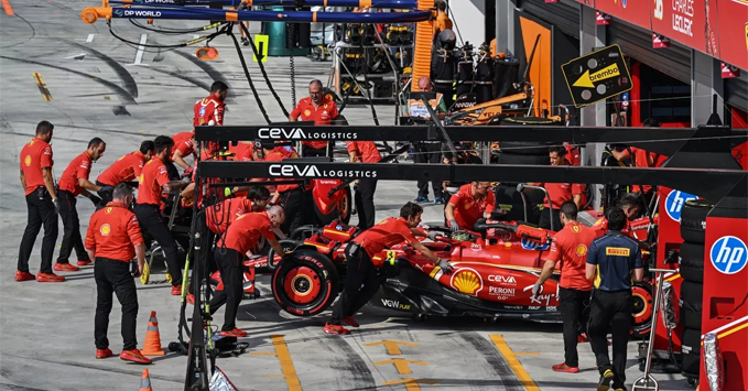 Charles Leclerc Ferrari SF-24 garage pitlane