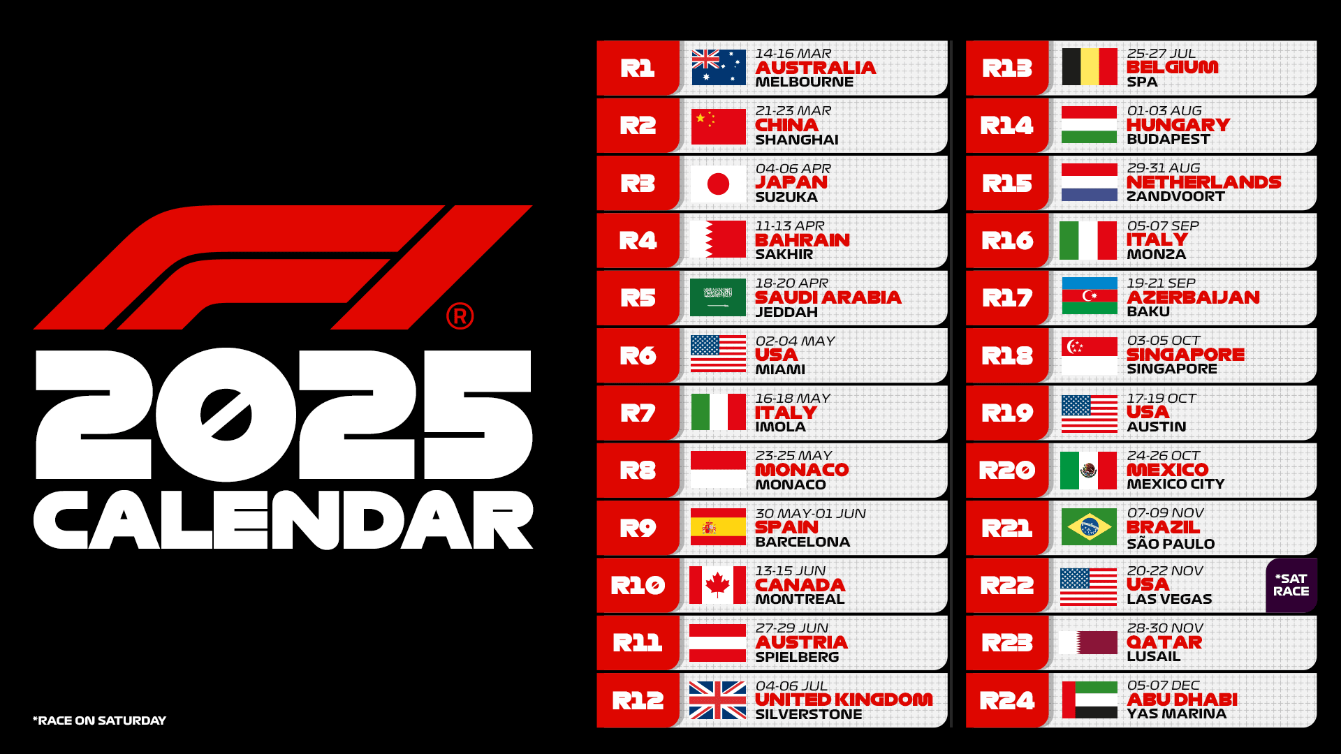 2025 Formula 1 calendar
