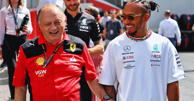 Fred Vasseur (Ferrari team boss), Lewis Hamilton (Mercedes F1 driver)