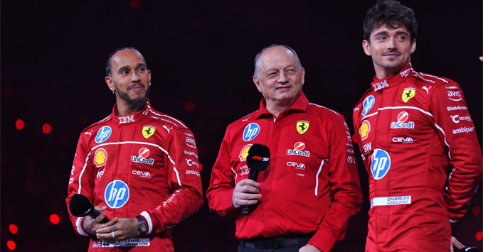 Lewis Hamilton, Fred Vasseur, Charles Leclerc, Ferrari 2025