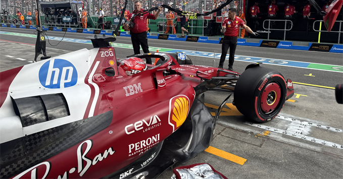 Charles Leclerc, Ferrari SF-25, side, garage, pitlane