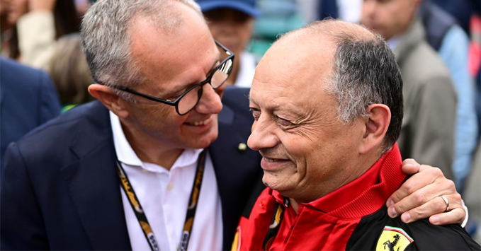 Stefano Domenicali (F1 CEO) Fred Vasseur (Ferrari team boss)